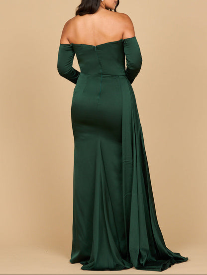 Lara 28936 - Off Shoulder Satin Dress with Beaded Details by Lara New York