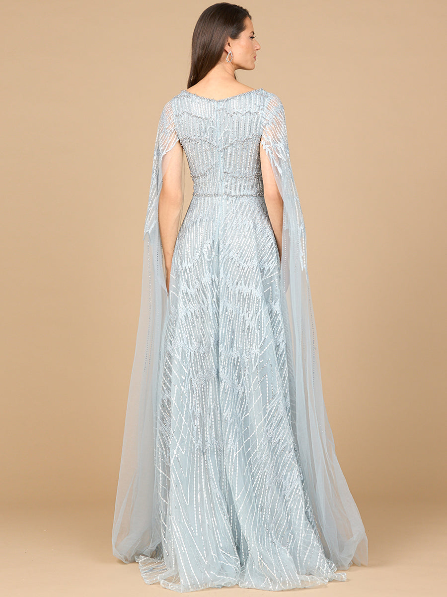Embellished Gown with Cape Sleeves by Lara New York