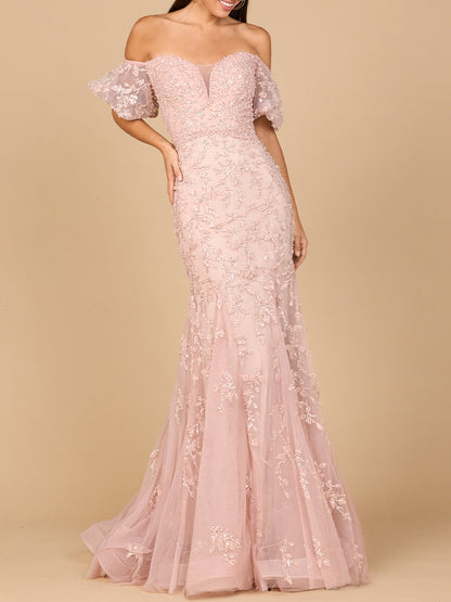 Lace, Off Shoulder Mermaid Gown by Lara New York