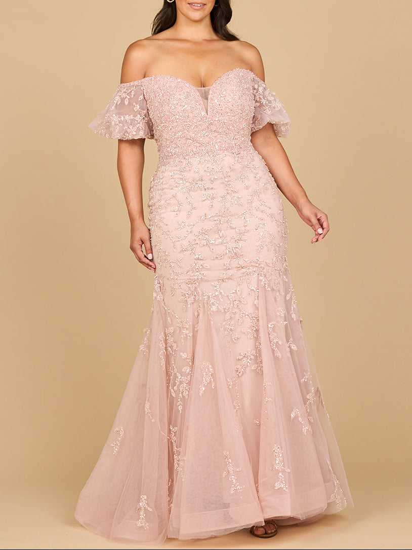 Lace, Off Shoulder Mermaid Gown by Lara New York