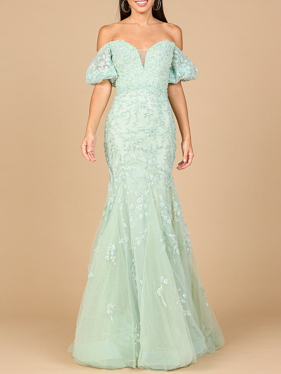Lace, Off Shoulder Mermaid Gown by Lara New York