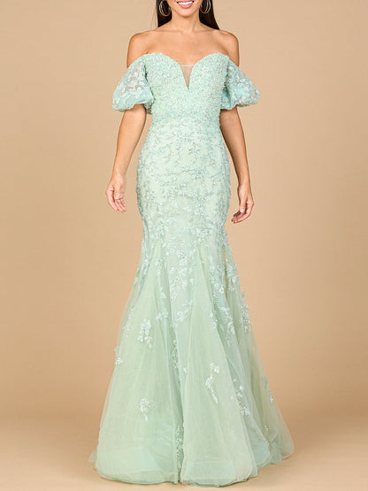 Lace, Off Shoulder Mermaid Gown by Lara New York