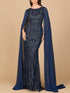 High Neck Gown with Chiffon Cape Sleeves by Lara New York