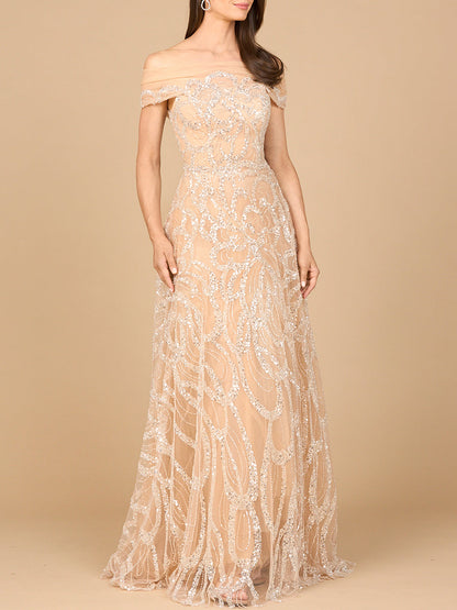 Off Shoulder A-line Gown by Lara New York