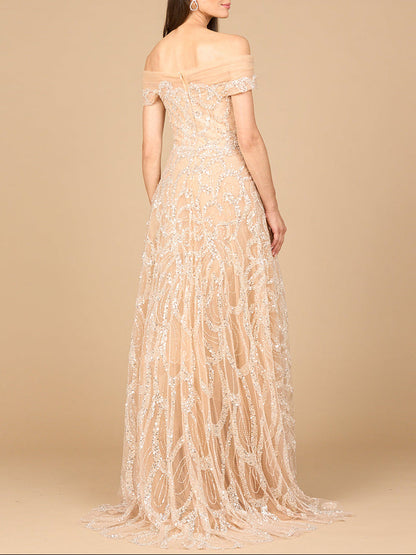 Off Shoulder A-line Gown by Lara New York