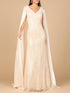 Beaded Gown with Satin Cape Sleeves by Lara New York