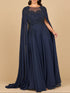 Lara 28943- Chiffon A-line Long Gown with Long Cape Sleeves by Lara New York