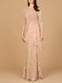 Beaded Long Sleeve Gown with Tulle Applique by Lara New York