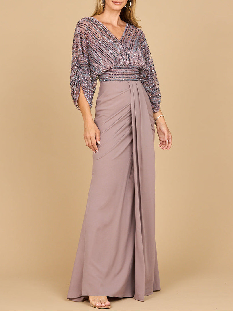 Lara 28950- Draped Skirt Gown with Cape Sleeves by Lara New York