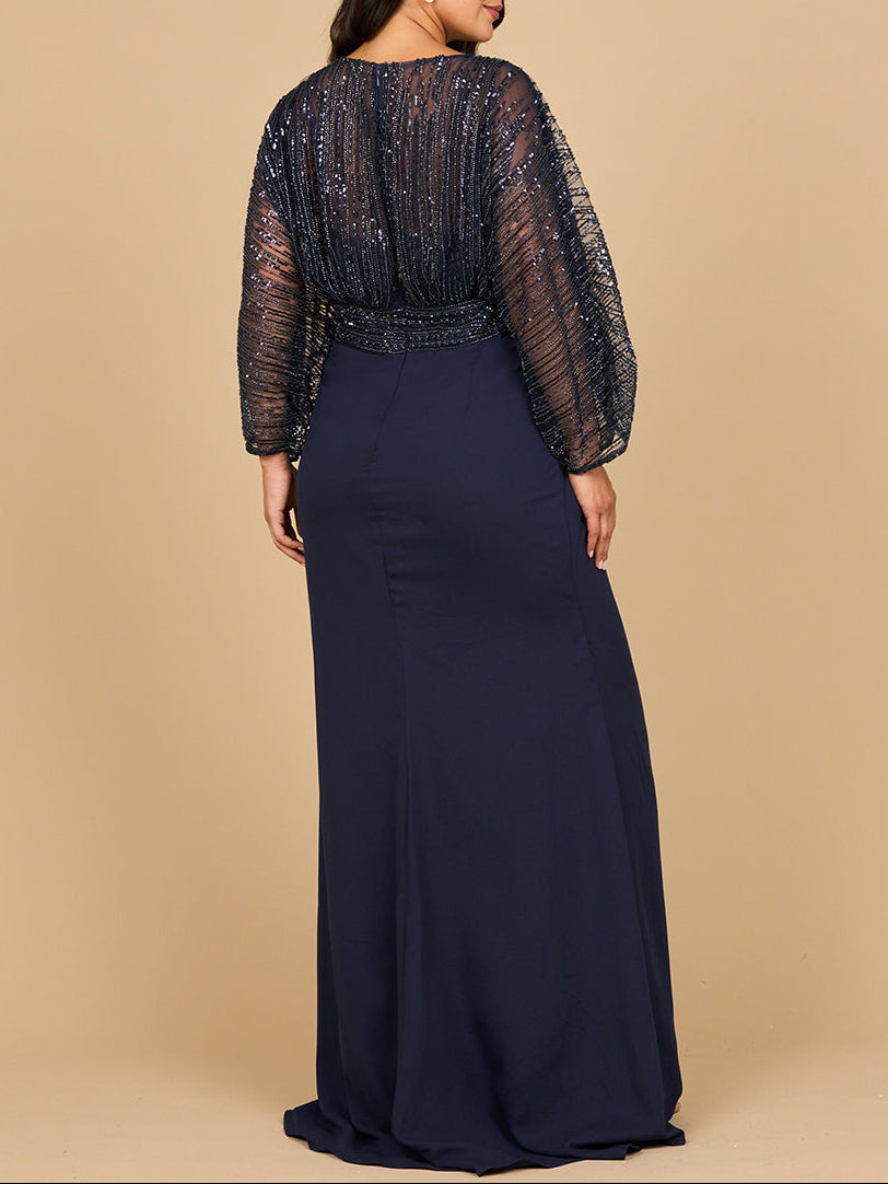 Lara 28950- Draped Skirt Gown with Cape Sleeves by Lara New York