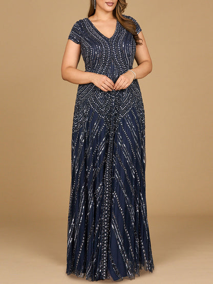 Cap Sleeve Beaded A-Line Gown by Lara New York