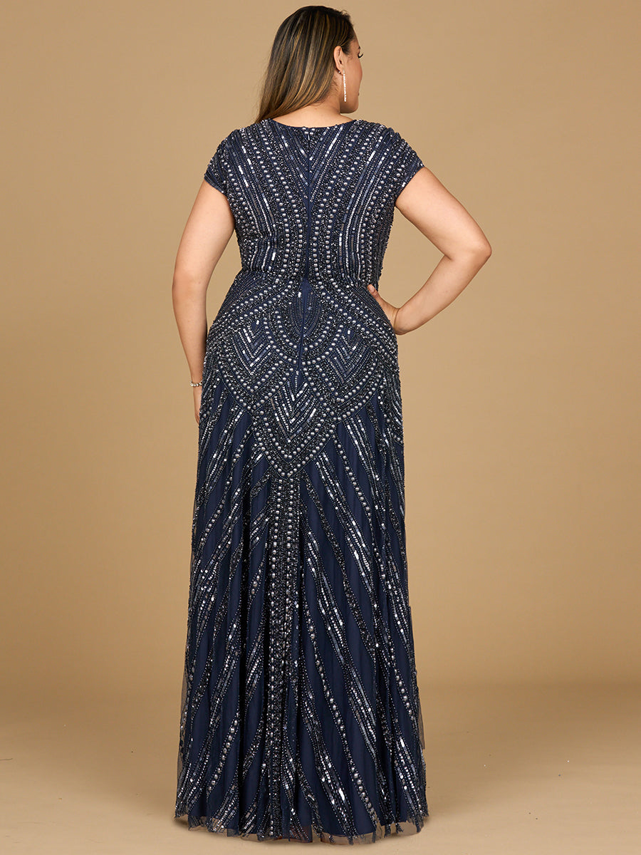 Cap Sleeve Beaded A-Line Gown by Lara New York