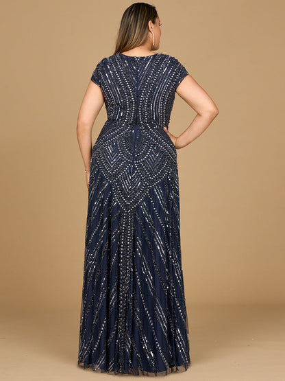 Cap Sleeve Beaded A-Line Gown by Lara New York