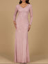 Long Sleeve Linear Beaded Gown by Lara New York