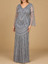 Long Sleeve Beaded Gown with Trumpet Sleeves by Lara New York
