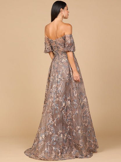 Off Shoulder Lace Ballgown by Lara New York