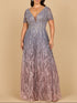 Lara 28961 - Short Sleeve V-Neck Beaded Ballgown by Lara New York
