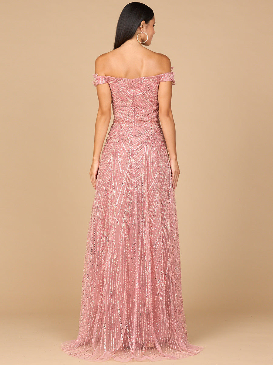 Off Shoulder Beaded Ballgown by Lara New York