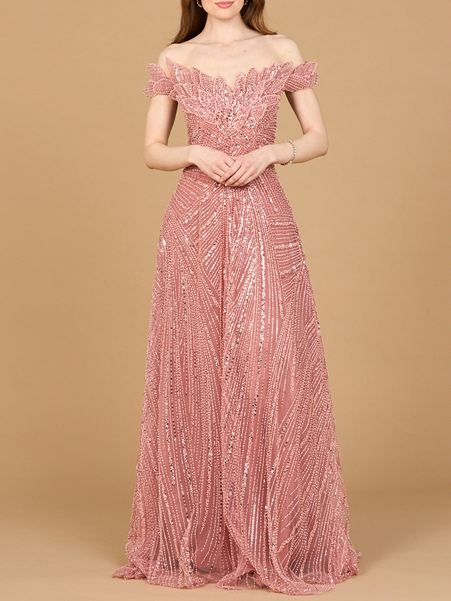 Off Shoulder Beaded Ballgown by Lara New York