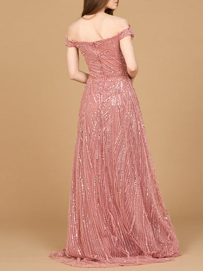Off Shoulder Beaded Ballgown by Lara New York