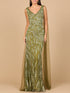 V-Neck Gown with Long Cape Sleeves by Lara New York