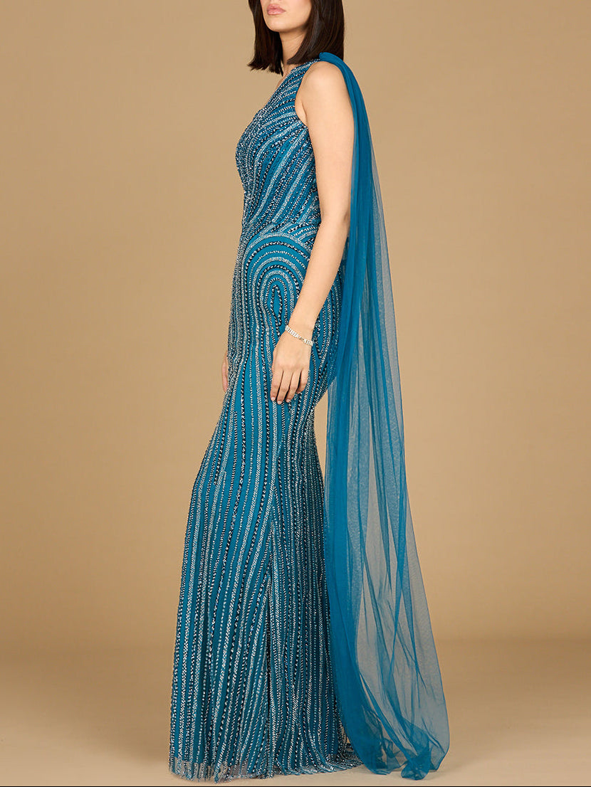 One Shoulder Fitted Gown by Lara New York