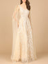 V-Neck Lace Gown with Cape Sleeves by Lara New York