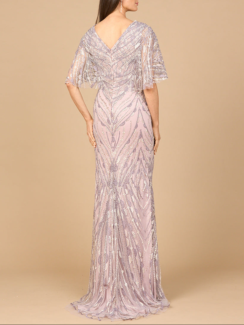 Cape Sleeve Mermaid Gown by Lara New York