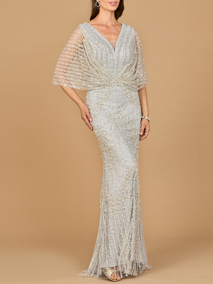 Cape Sleeve Mermaid Gown by Lara New York