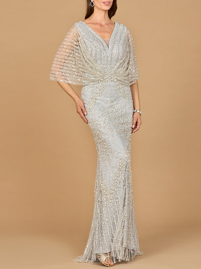 Cape Sleeve Mermaid Gown by Lara New York