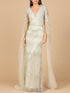 V-Neck Gown with Long Cape Sleeves and Feathers by Lara New York