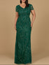 V-Neck, Short Sleeve Beaded Gown by Lara New York