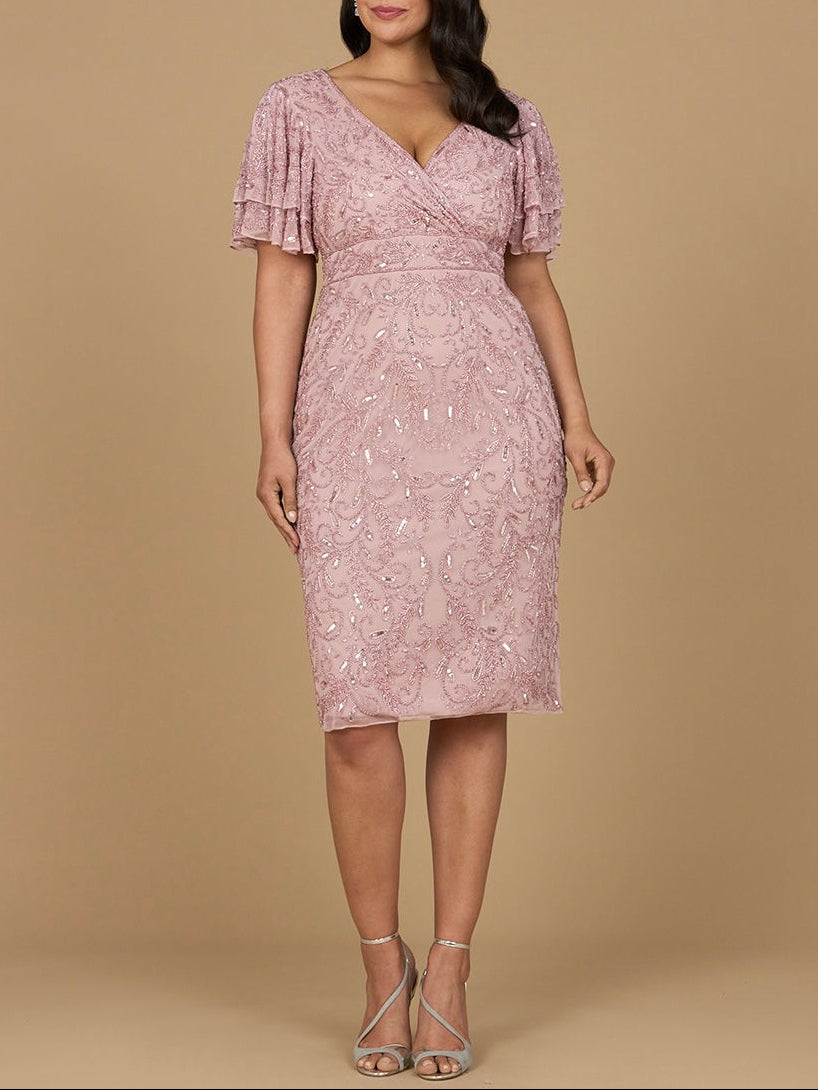 Beaded Midi Dress with Cape Sleeves by Lara New York