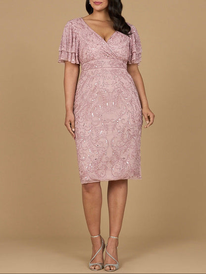 Beaded Midi Dress with Cape Sleeves by Lara New York