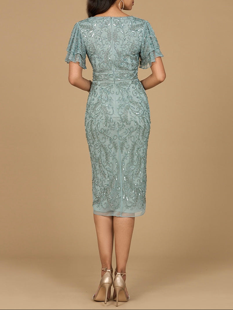 Beaded Midi Dress with Cape Sleeves by Lara New York
