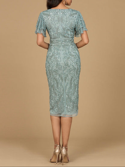 Beaded Midi Dress with Cape Sleeves by Lara New York