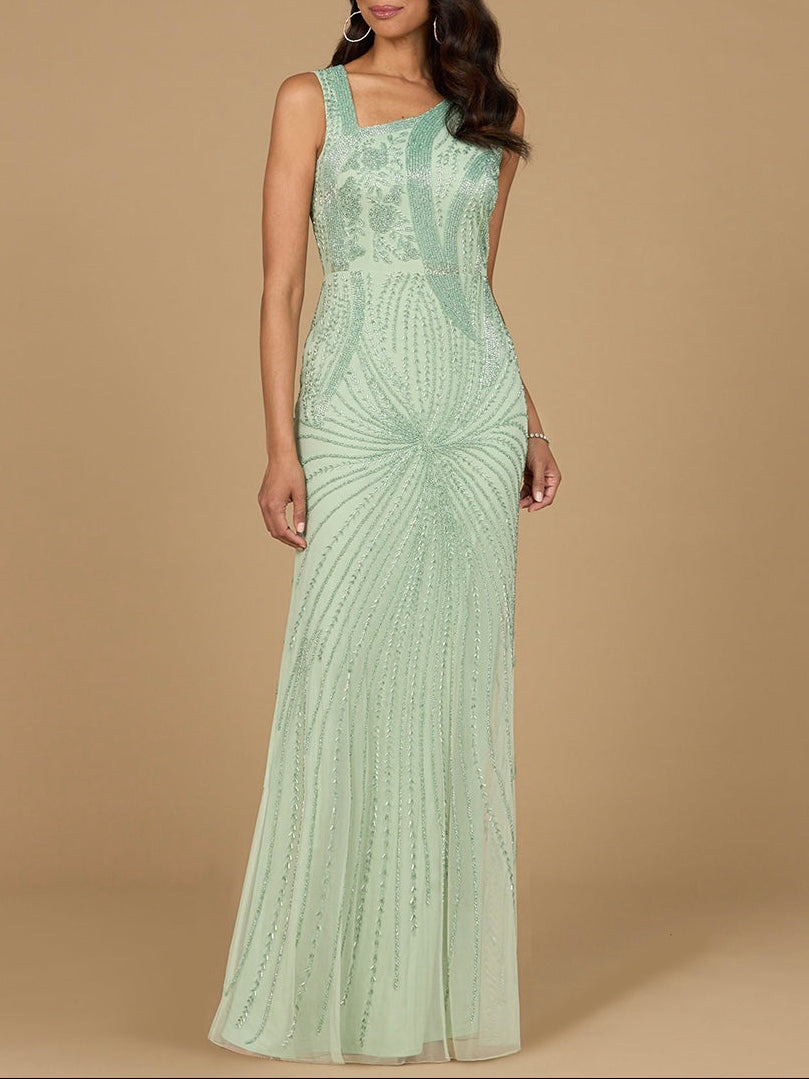 Asymmetrical, Beaded Gown by Lara New York