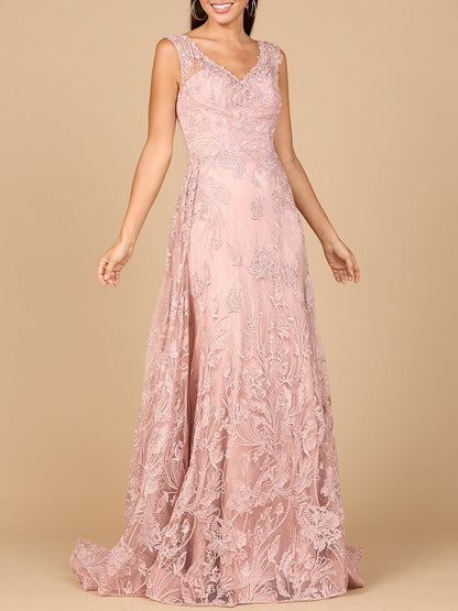 Overskirt Lace Fitted V-Neck Gown by Lara New York