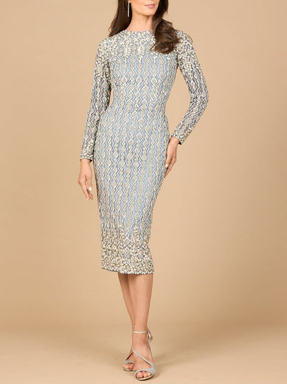 Beaded Midi Dress with Long Sleeves by Lara New York
