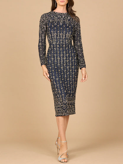 Beaded Midi Dress with Long Sleeves by Lara New York