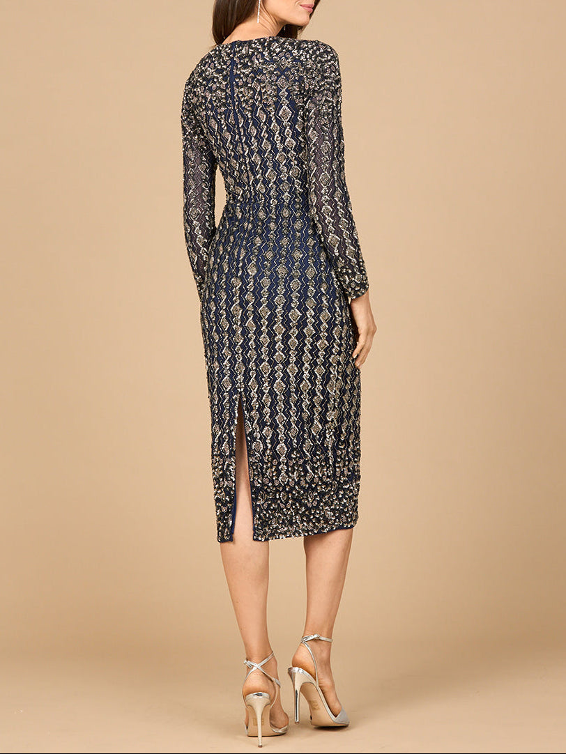 Beaded Midi Dress with Long Sleeves by Lara New York