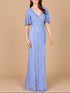 V-Neck, Cape Sleeve Beaded Gown with Belt by Lara New York