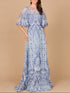 Embroidered, Cape Sleeve A-line Gown by Lara New York