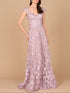 Cap Sleeves, A-line Dress with Feathers by Lara New York