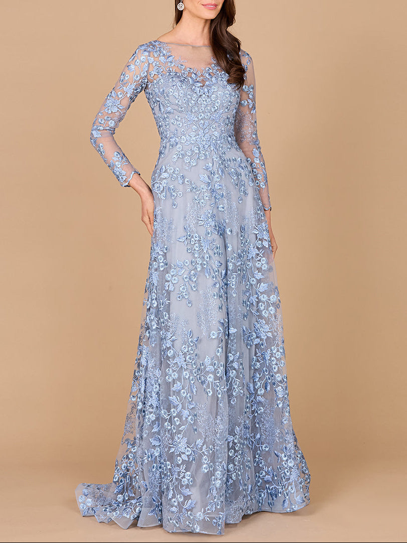Illusion Neckline, Long Sleeves Gown by Lara New York