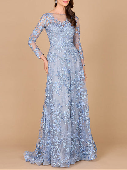 Illusion Neckline, Long Sleeves Gown by Lara New York