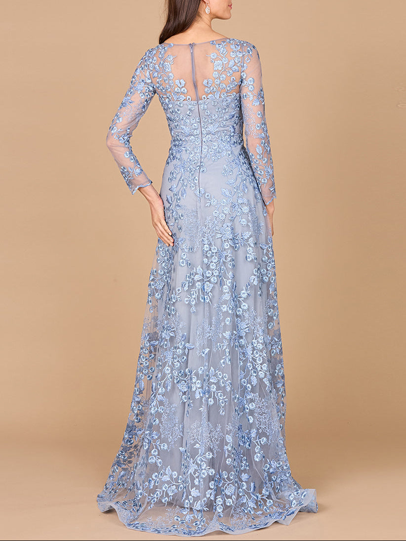 Illusion Neckline, Long Sleeves Gown by Lara New York