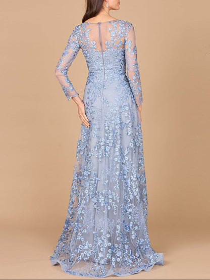 Illusion Neckline, Long Sleeves Gown by Lara New York