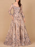 Long Sleeve Scoop Neck Lace Gown with Overskirt by Lara New York