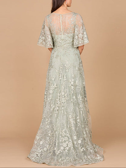 V-neck, Cape Sleeve Gown by Lara New York